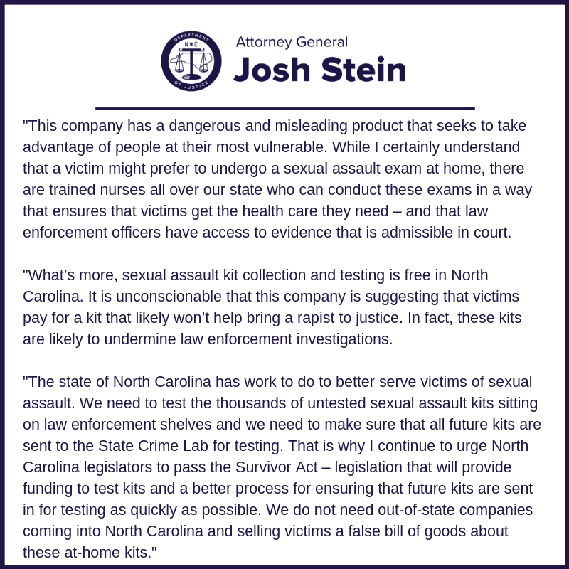 Attorney General Josh Stein Me Too At Home Sexual Assault Kits Are Dangerous And Misleading 9751