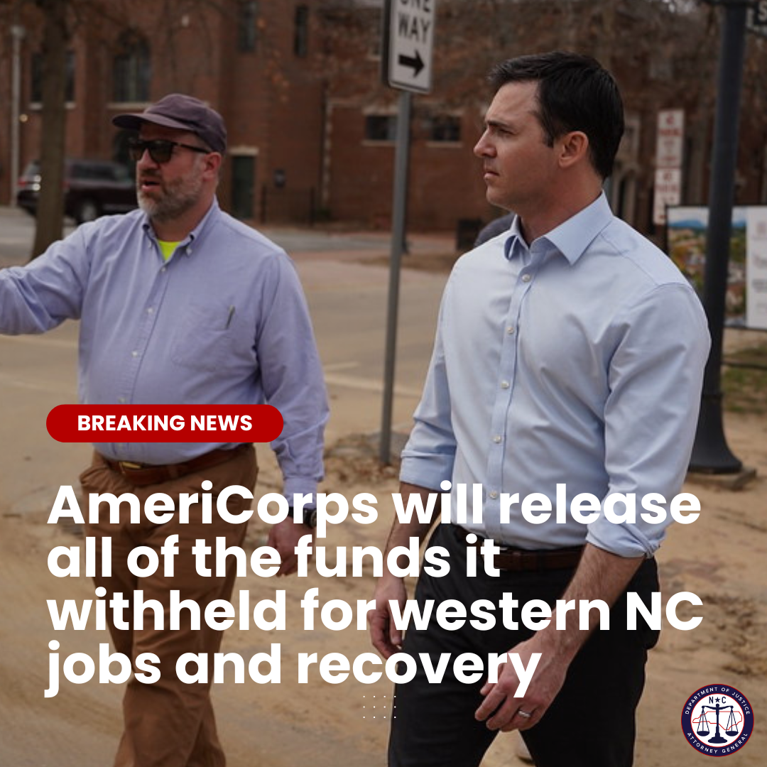 Attorney General Jeff Jackson Wins Back Funding for Western North Carolina Recovery